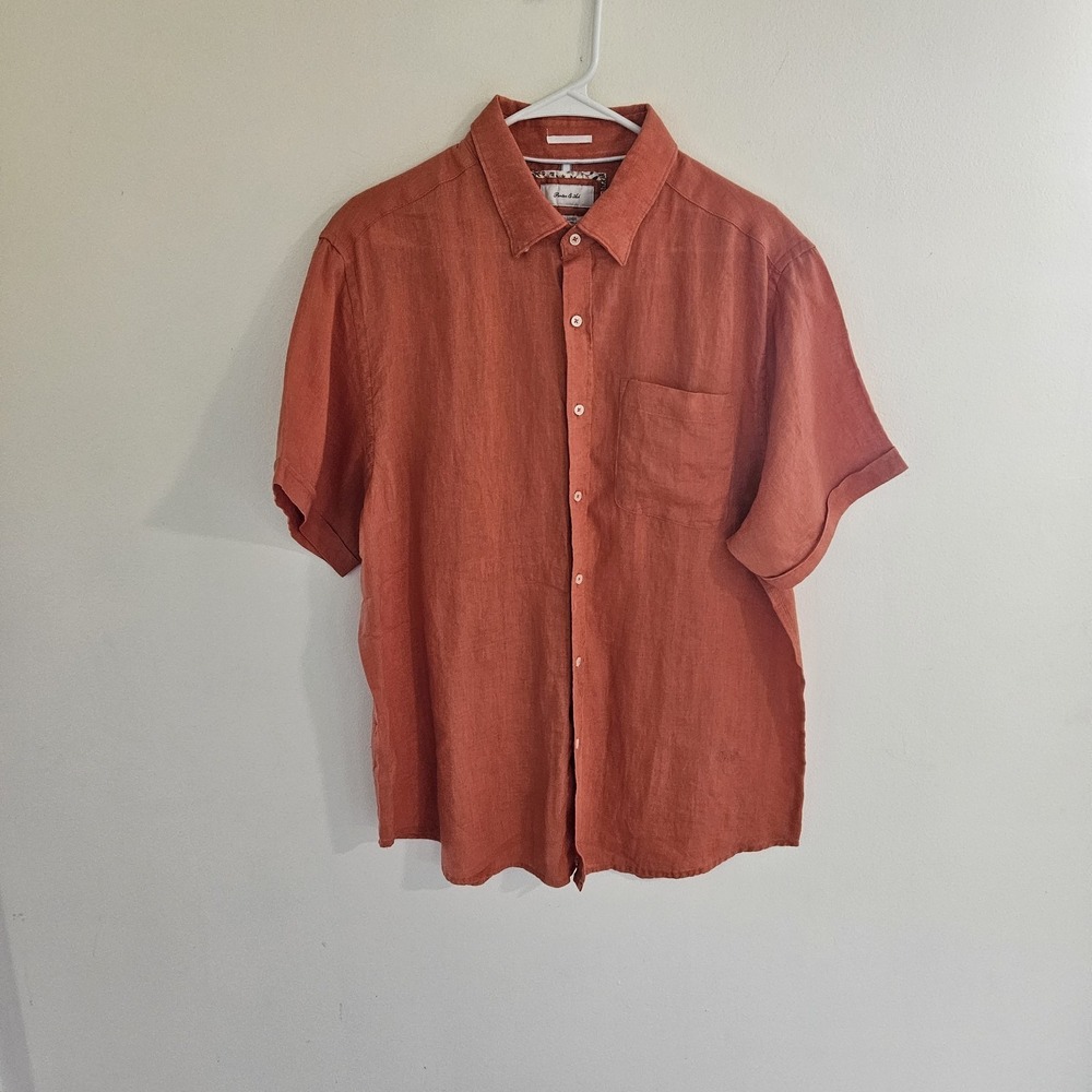 NWT! Porter And Ash Linen Button Shirt Men XL Short Sleeve Orange Casual Summer